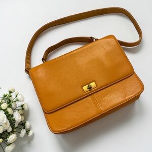 J CREW Italian Leather Convertible Bag Y2K Brown /Tan Turn Lock FAST SHIP 3395-2